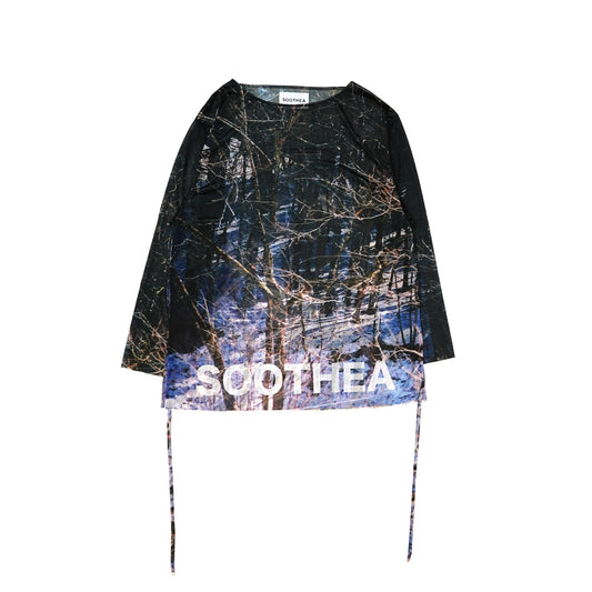 Sheer Print Top-Forest