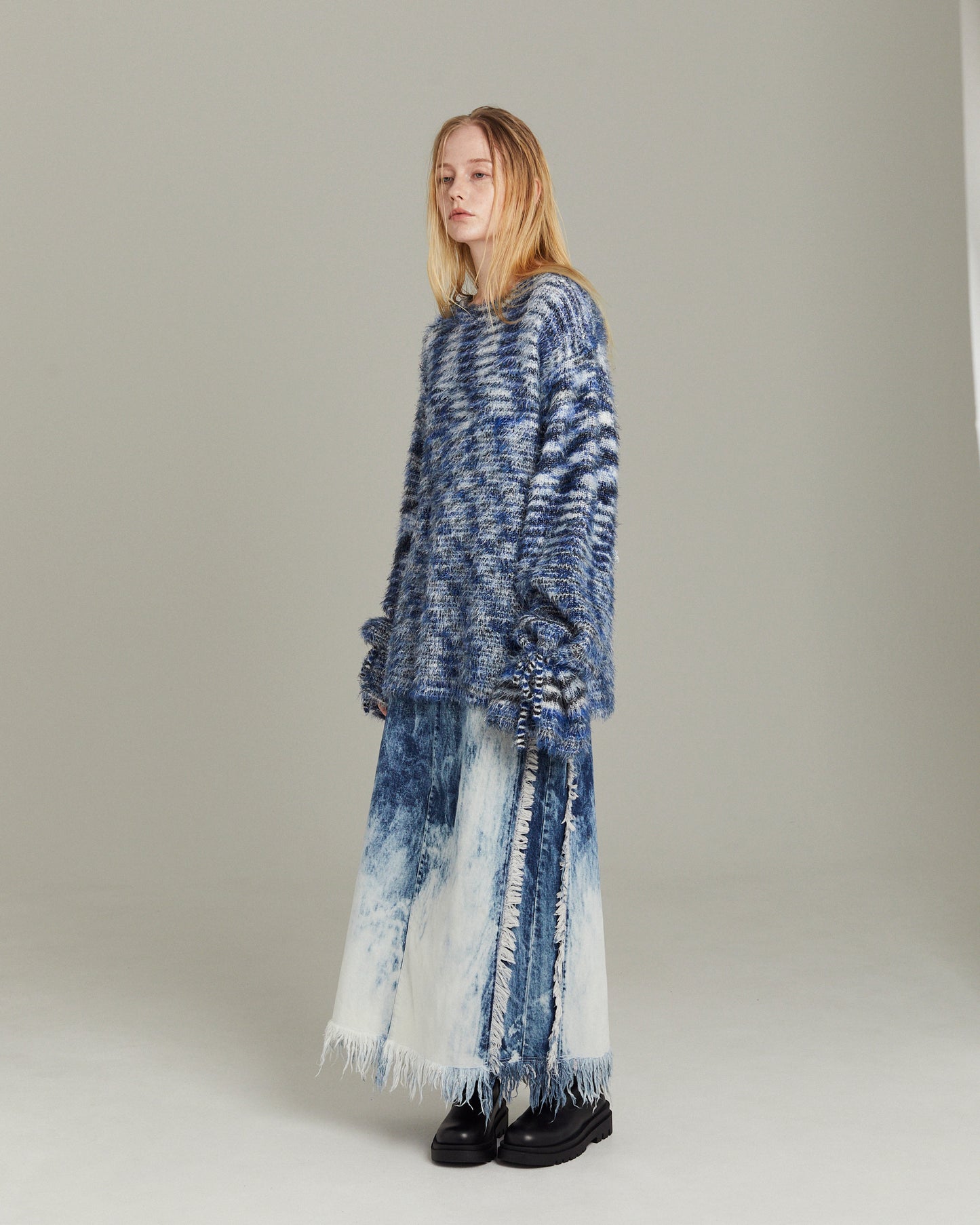 Fringe Contrast Denim skirt