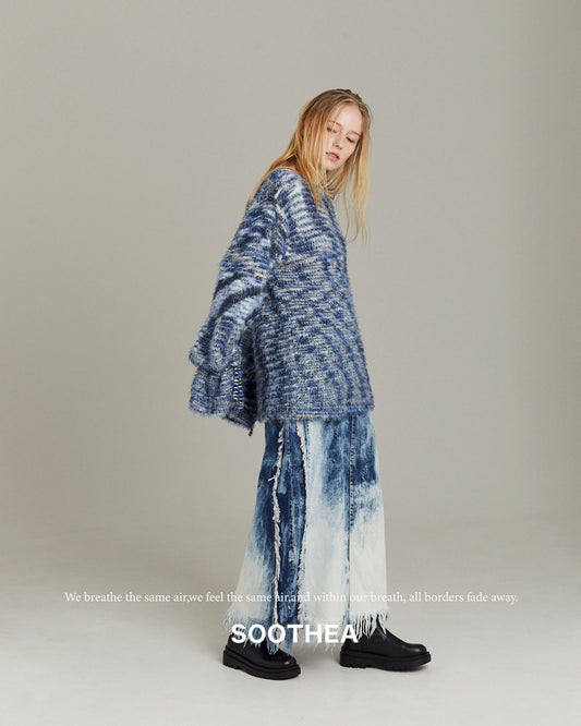 Fringe Contrast Denim skirt