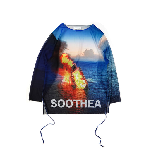 Sheer Print Top-Flame