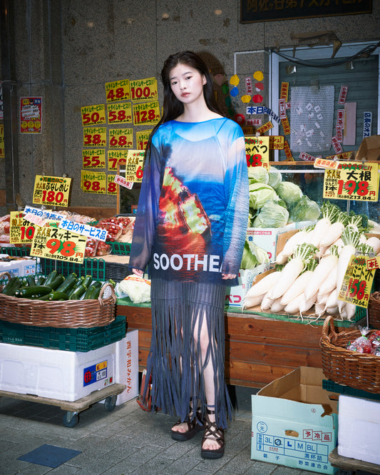 Sheer Print Top-Flame